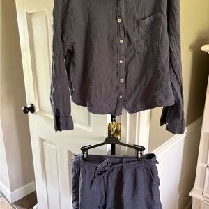 Maurices Womens Two-Piece Navy Gauze Button-Up Top and Drawstring Shorts